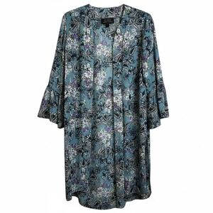 ROBIN Artizan Blue‎ Floral Paisley Bell Sleeve Kimono Jacket Size S/P Beach